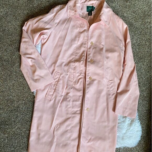 Lauren Ralph Lauren Pink Trench Jacket Women’s Small Button Down - Picture 1 of 13